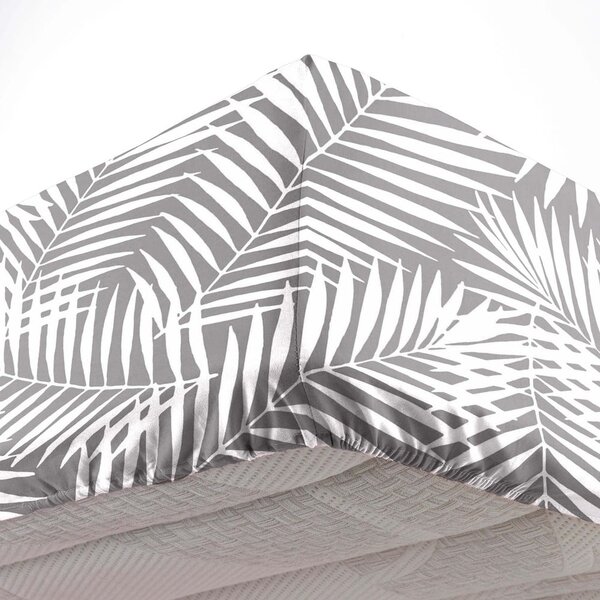Cearceaf alb/gri din bumbac cu elastic 90x190 cm Botania – douceur d'intérieur