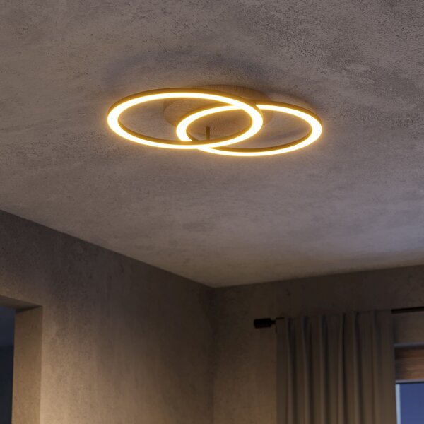 EGLO connect plafonieră LED inteligentă Lomaltas-Z, 58 cm, 3800 lm, reglabil, Lemn, Camera de zi / sufragerie, Lemn, Modern