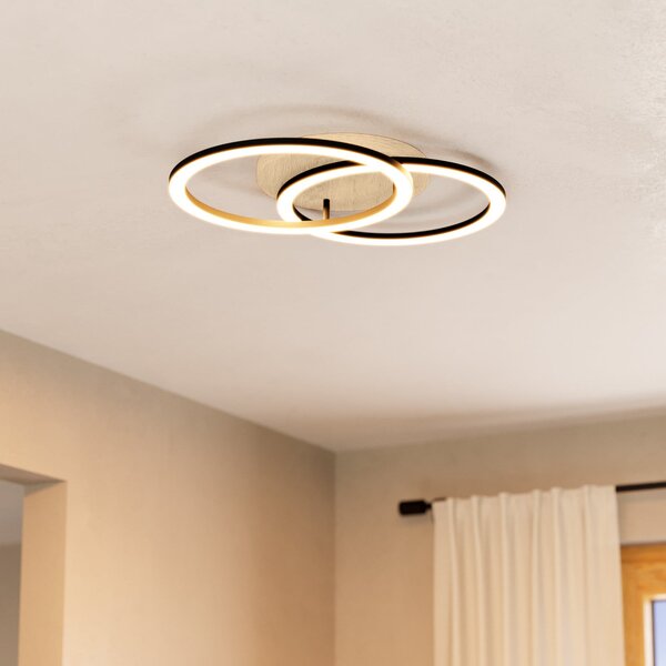 EGLO connect plafonieră LED inteligentă Lomaltas-Z, 58 cm, 3800 lm, reglabil, Lemn, Camera de zi / sufragerie, Lemn, Modern