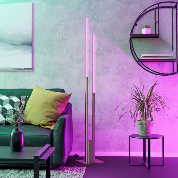 EGLO connect Fraioli-Z lampă podea LED nichel mat, reglabil, Gri, Camera de zi / sufragerie, Metal, Modern