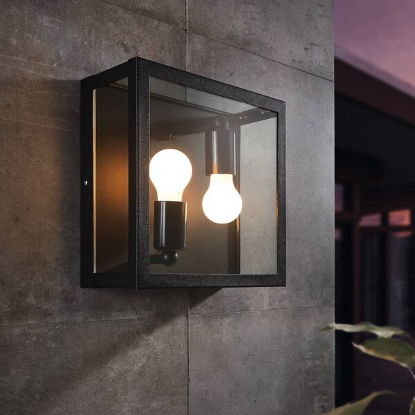 EGLO Alamonte 1 aplică exterior 2 becuri up/down pătrat, reglabil, Negru, Metal, Modern