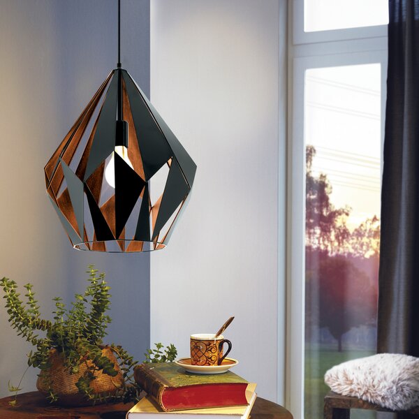 EGLO Lampă suspendată Carlton, negru/cupru, Ø 38,5 cm, reglabil, Negru, Camera de zi / sufragerie, Metal, Vintage