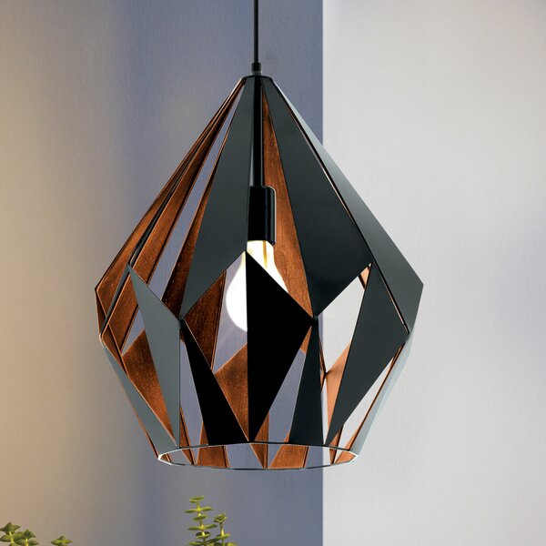 EGLO Lampă suspendată Carlton, negru/cupru, Ø 38,5 cm, reglabil, Negru, Camera de zi / sufragerie, Metal, Vintage