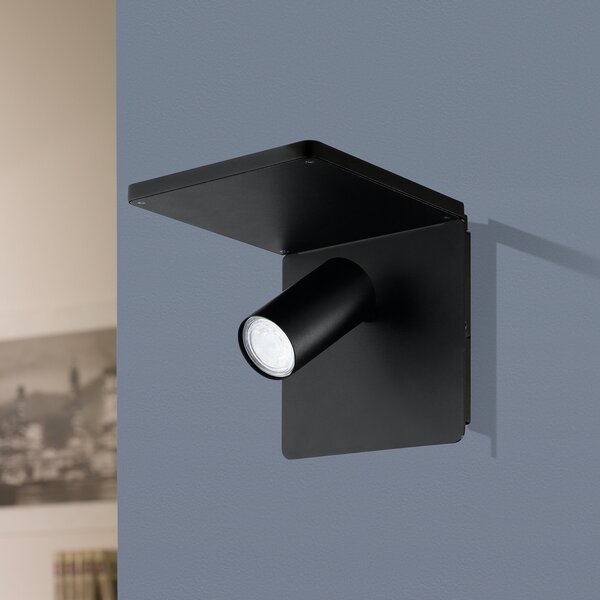 EGLO Spot LED perete Ciglie negru, funcție încărcare QI, Negru, Camera de zi / sufragerie, Metal, Modern