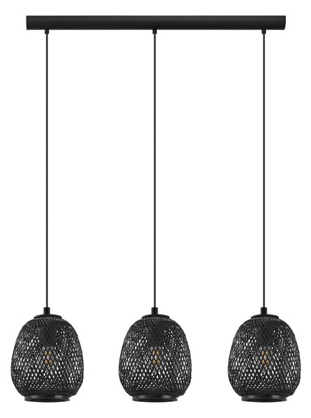 EGLO Lampă suspendată Dembleby, 3 becuri, negru, reglabil, Negru, Camera de zi / sufragerie, Lemn