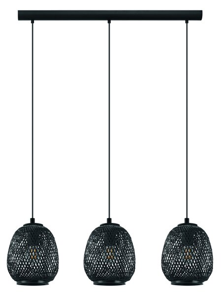 EGLO Lampă suspendată Dembleby, 3 becuri, negru, reglabil, Negru, Camera de zi / sufragerie, Lemn