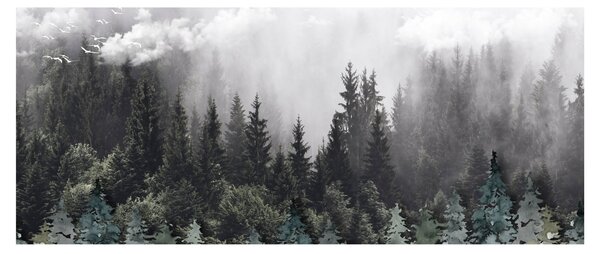 Tablou - Pădure cu elemente ilustrate (120x50 cm)