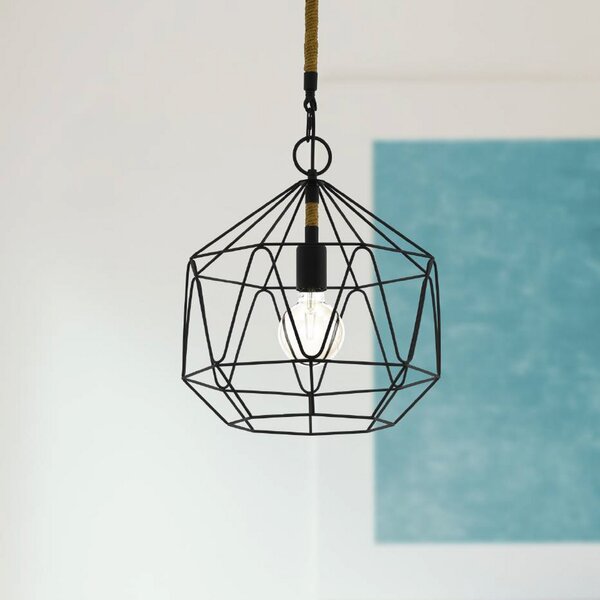 EGLO Lampă suspendată Cottingham, colivie, 1 bec, reglabil, Negru, Camera de zi / sufragerie, Metal, Vintage