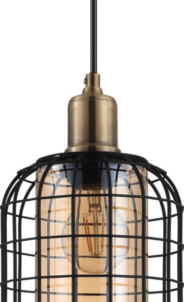EGLO Lampă susp. Chisle, negru/chihlimbar, 4 becuri, reglabil, Negru, Camera de zi / sufragerie, Metal, Vintage
