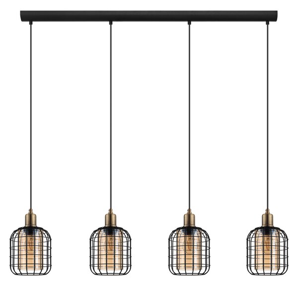 EGLO Lampă susp. Chisle, negru/chihlimbar, 4 becuri, reglabil, Negru, Camera de zi / sufragerie, Metal, Vintage
