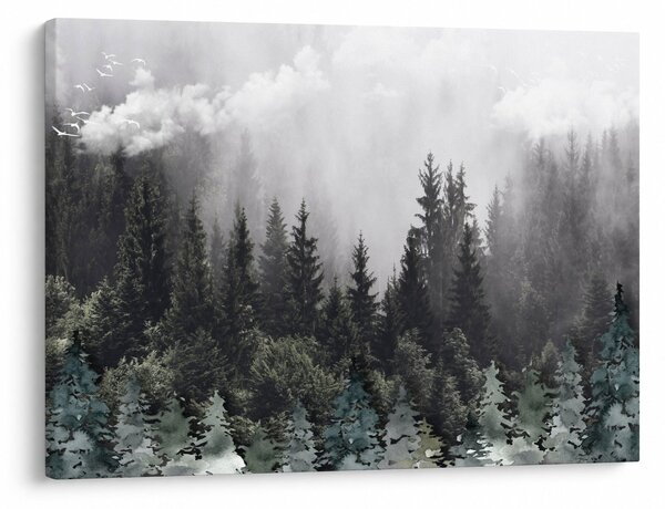 Tablou - Pădure cu elemente ilustrate (70x50 cm)