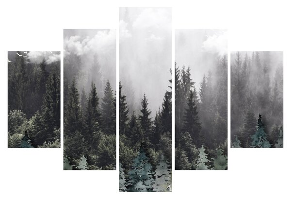 Tablou - Pădure cu elemente ilustrate (150x105 cm)