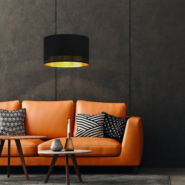 EGLO Lampă suspendată Esteperra, negru/auriu, Ø 38 cm, reglabil, Negru, Camera de zi / sufragerie, Țesătură / Textil, Modern