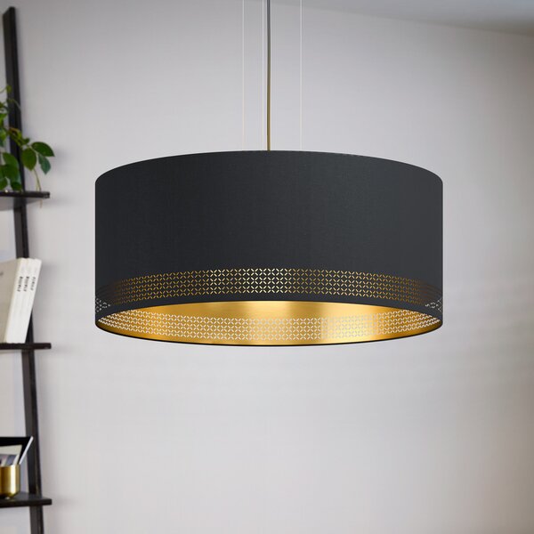 EGLO Lampă suspendată Esteperra, negru/auriu, Ø 53 cm, reglabil, Negru, Camera de zi / sufragerie, Țesătură / Textil, Modern