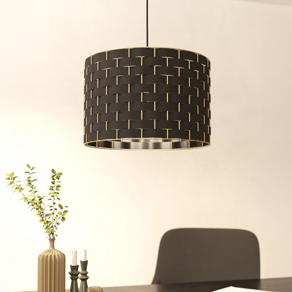 EGLO Lampă suspendată Marasales din material textil, Ø 38 cm, reglabil, Negru, Camera de zi / sufragerie, Țesătură / Textil