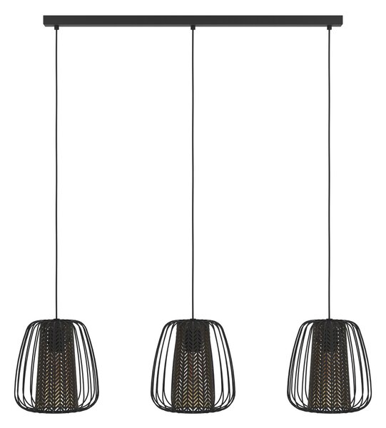 EGLO Lampă suspendată Curasao, bară, 3 becuri, reglabil, Negru, Camera de zi / sufragerie, Țesătură / Textil