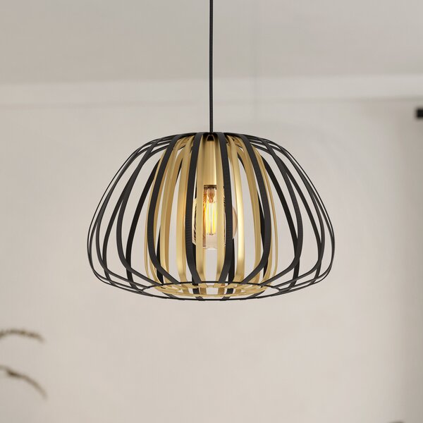 EGLO Lampă suspendată Encinitos, negru/alamă, Ø 37,5 cm, reglabil, Negru, Camera de zi / sufragerie, Metal