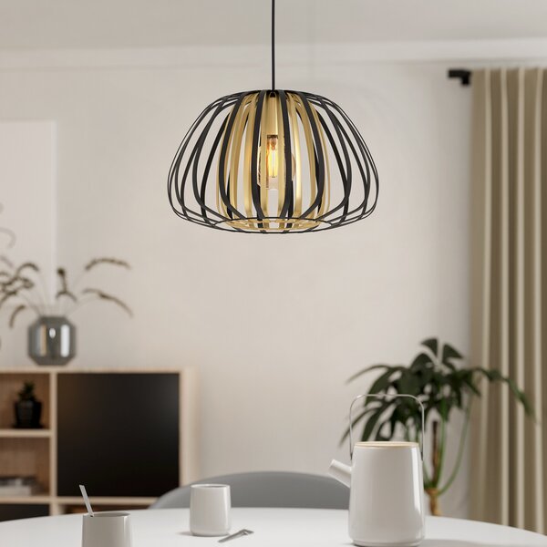 EGLO Lampă suspendată Encinitos, negru/alamă, Ø 37,5 cm, reglabil, Negru, Camera de zi / sufragerie, Metal