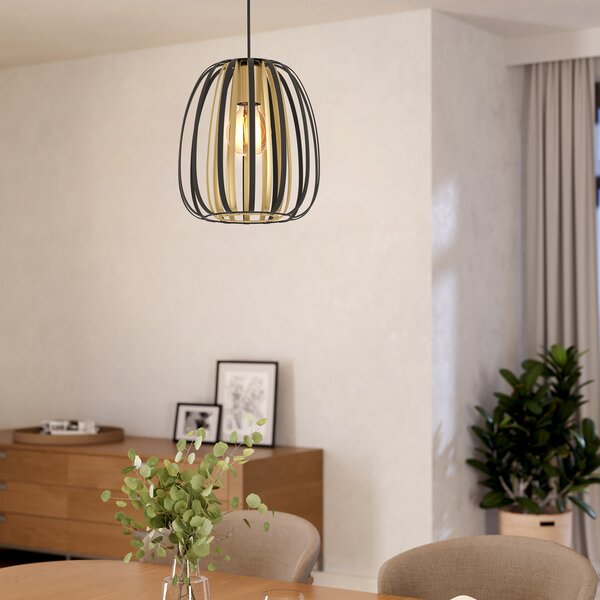 EGLO Lampă suspendată Encinitos, negru/alamă, Ø 25,5 cm, reglabil, Negru, Camera de zi / sufragerie, Metal
