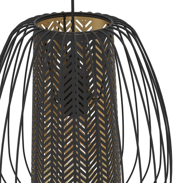 EGLO Lampă suspendată Curasao, bară, 3 becuri, reglabil, Negru, Camera de zi / sufragerie, Țesătură / Textil