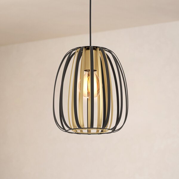 EGLO Lampă suspendată Encinitos, negru/alamă, Ø 25,5 cm, reglabil, Negru, Camera de zi / sufragerie, Metal