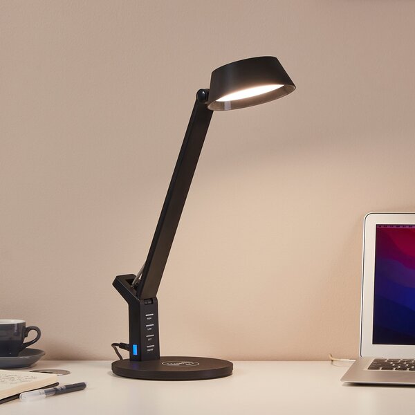 EGLO Lampă de masă LED Banderalo CCT dimabilă QI negru, reglabil, Negru, Studiu / Birou, Plastic, Modern