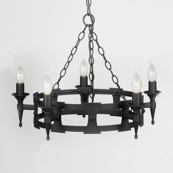 Elstead Lampă susp. medievală SAXON fier forjat negru, reglabil, Negru, Camera de zi / sufragerie, Metal, Antichitate