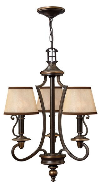 HINKLEY Lampă susp. PLYMOUTH cu abajururi din organza, reglabil, Bronz / Alamă Veche, Camera de zi / sufragerie, Metal, Casă de țară / Rustic