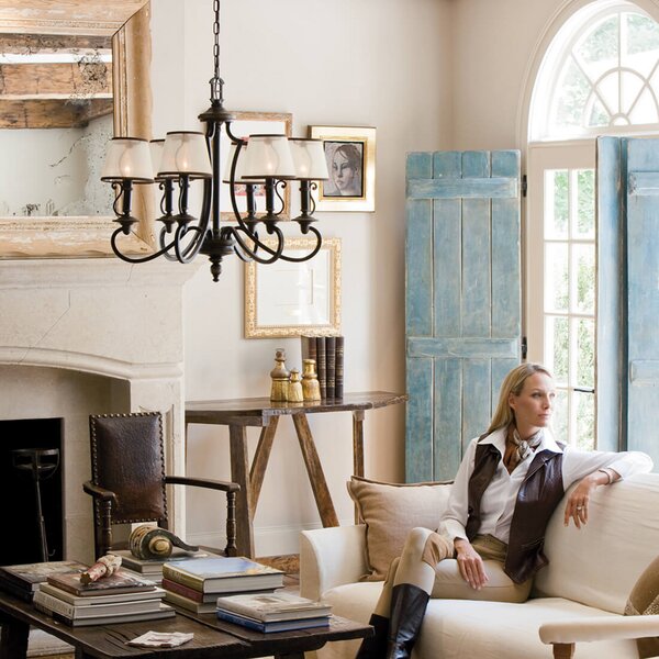 HINKLEY Candelabru Plymouth, 6 becuri, reglabil, Bronz / Alamă Veche, Camera de zi / sufragerie, Țesătură / Textil, Casă de țară / Rustic