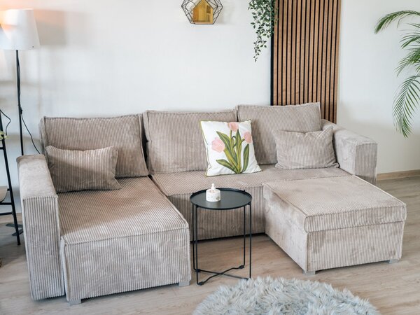 Taburet albastru inchis SMART COSARO cu spatiu de depozitare 65x65 cm