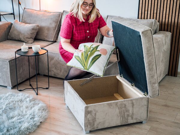 Taburet albastru inchis SMART COSARO cu spatiu de depozitare 65x65 cm