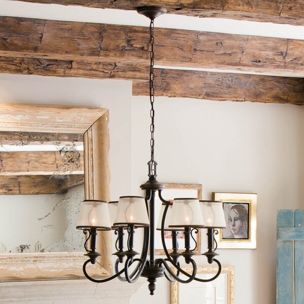 HINKLEY Candelabru Plymouth, 6 becuri, reglabil, Bronz / Alamă Veche, Camera de zi / sufragerie, Țesătură / Textil, Casă de țară / Rustic