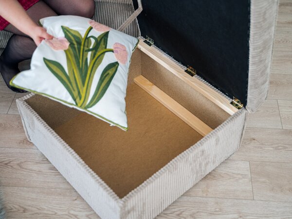 Taburet albastru inchis SMART COSARO cu spatiu de depozitare 65x65 cm