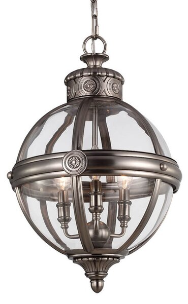 FEISS Lampă suspendată Adams Ø 37 cm nichel, reglabil, Metalic, Camera de zi / sufragerie, Metal, Antichitate, glob
