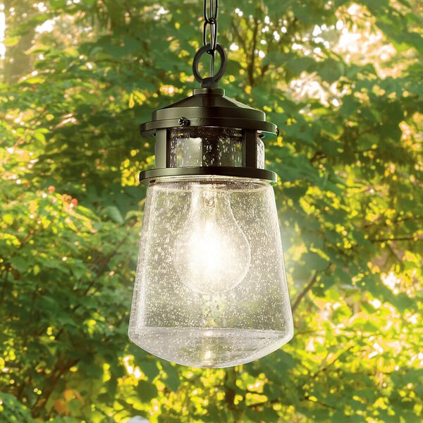 KICHLER Lampă pendul de exterior Lyndon cu abajur sticlă, Bronz / Alamă Veche, Metal