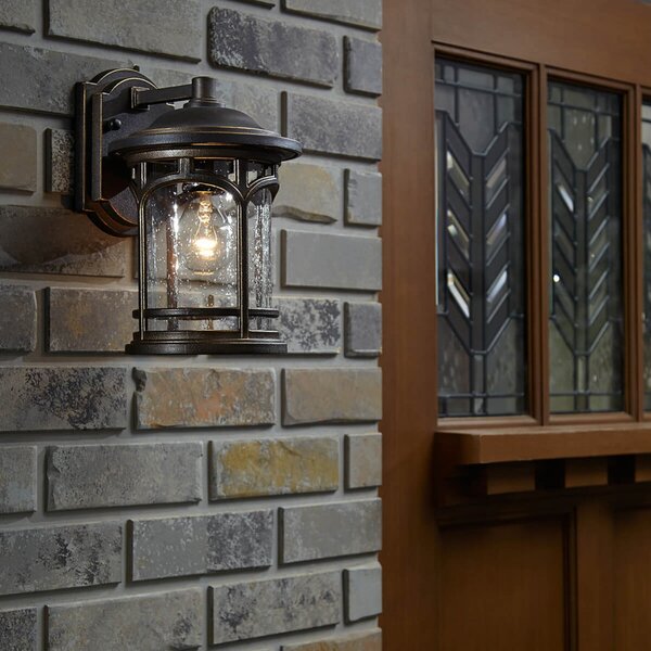 QUOIZEL Aplică de exterior Marblehead, înălțime 28 cm, Bronz / Alamă Veche, Sticlă, Maritimă, Felinar