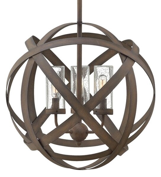 HINKLEY Carson - lampă pendul de exterior, manufacturată, Maro / Rugină, Metal, Design industrial, Pandantiv cu flacără multiplă