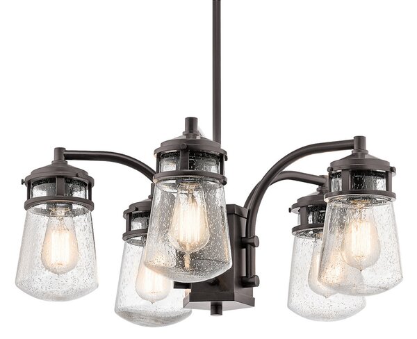 KICHLER Lampă pendul de exterior Lyndon, 5 fluxuri, Bronz / Alamă Veche, Metal, Felinar