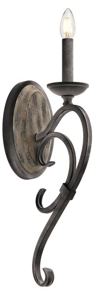 KICHLER Aplică de perete rustică Taulbee, reglabil, Negru, Camera de zi / sufragerie, Metal, Casă de țară / Rustic