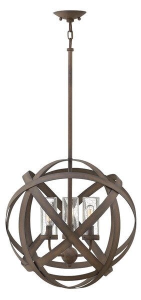 HINKLEY Carson - lampă pendul de exterior, manufacturată, Maro / Rugină, Metal, Design industrial, Pandantiv cu flacără multiplă