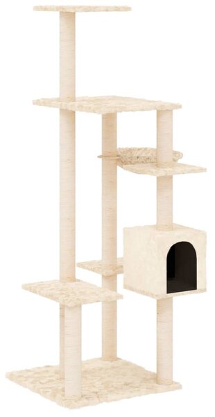 Ansamblu de pisici cu stâlpi din funie de sisal, crem, 142 cm
