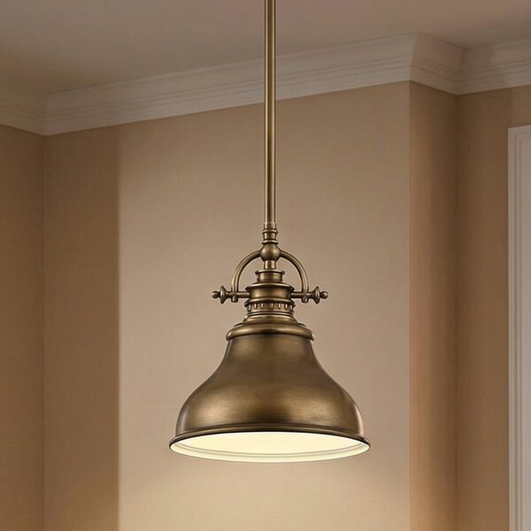 QUOIZEL Lampă suspendată Emery 1 bec alamă Ø 20,3 cm, reglabil, Bronz / Alamă Veche, Camera de zi / sufragerie, Metal, Design industrial