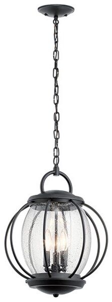 KICHLER Lampă pendul Vandalia 3 becuri, reglabil, Negru, Camera de zi / sufragerie, Metal, Antichitate, glob