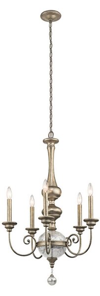 KICHLER Candelabru Rosalie 5 becuri Ø 61 cm, reglabil, Auriu / Alamă, Camera de zi / sufragerie, Metal, Antichitate