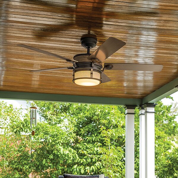 KICHLER Ventilator de tavan cu LED-uri Ahrendale, IP44, reglabil, Gri, Camera de zi / sufragerie, Plastic
