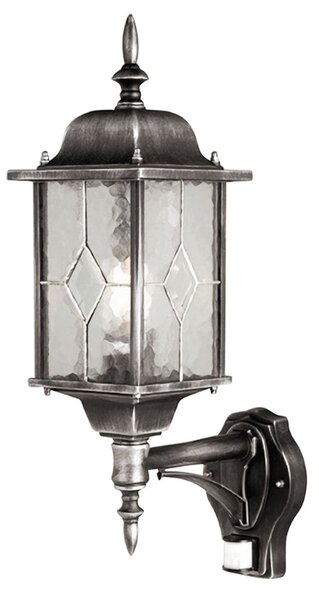 Elstead Aplică de exterior Wexford, cu senzor, negru/argintiu, IP44, Negru, Metal, Antichitate, Felinar