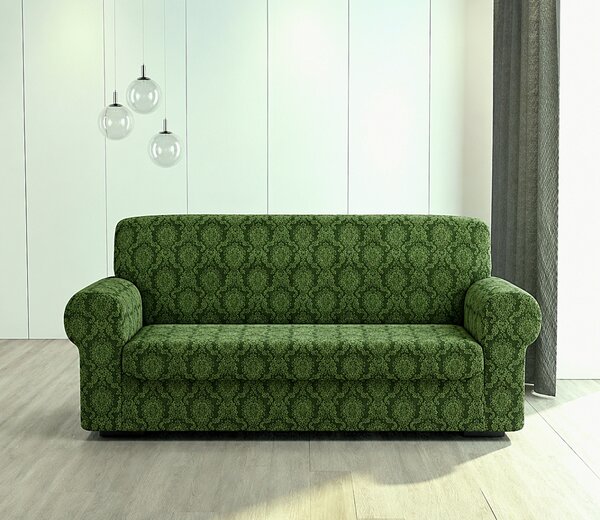Husa elastica pentru canapea 3 locuri, fara volanas cu model Jacquard Verde