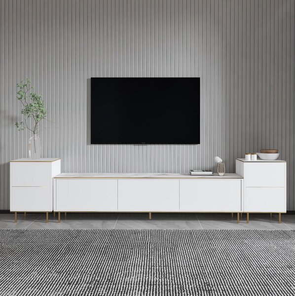 Mobilier living Mamene 3 (marmură deschis + auriu) . 1095702