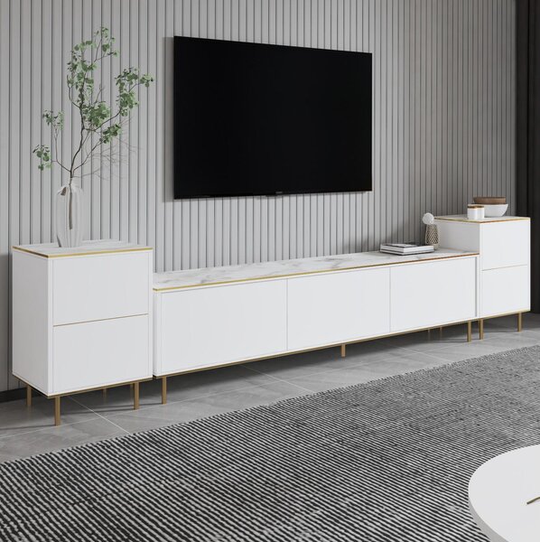Mobilier living Mamene 3 (marmură deschis + auriu) . 1095702