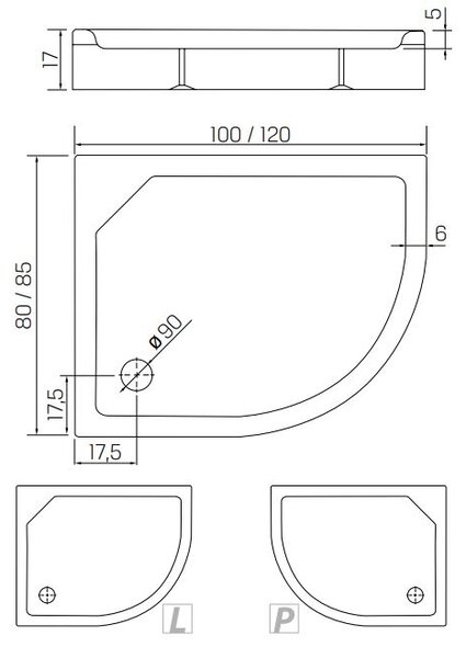 New Trendy New Maxima cădiță de duș semirotundă 100x80 cm alb B-0339